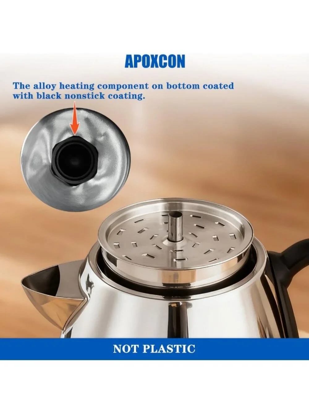 10-Cup Stainless Steel Electric Coffee Percolator with Cleaning Brush - Brew